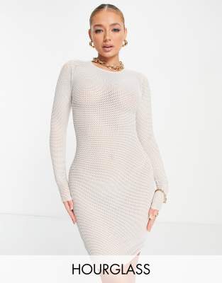 Black Nude Mesh Sheer Long Sleeve Mini Dress