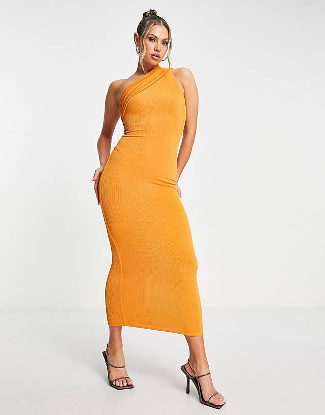 Naked Wardrobe - one shoulder asymmetric maxi dress in orange