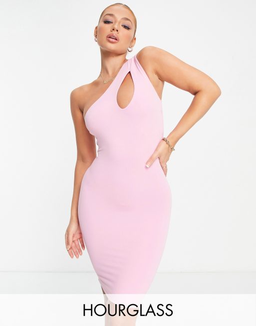 Naked Wardrobe – Różowa sukienka bodycon mini na jedno ramię z wycięciem