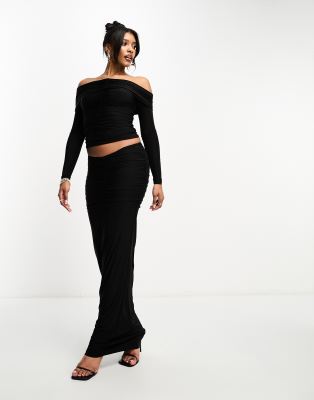 Naked Wardrobe ruched v waist maxi skirt co-ord in black - ASOS Price Checker