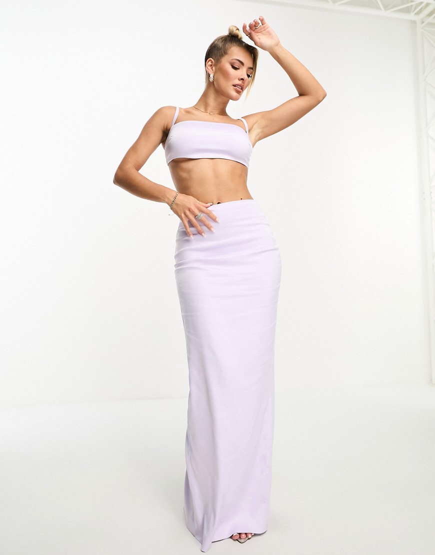 Naked Wardrobe satin maxi skirt co-ord in lilac-Purple
