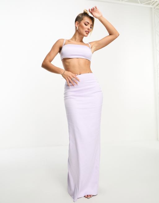 Naked Wardrobe Satin Square Neck Crop Top Co-ord in White