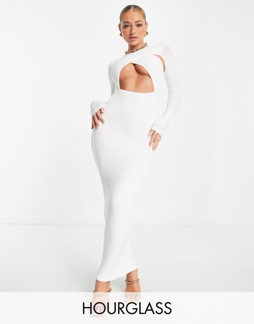 Naked Wardrobe - Vestito lungo a maniche lunghe con incrocio e dettaglio con cut-out bianco