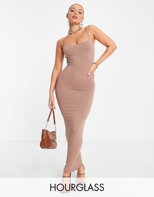Naked Wardrobe - Vestito lungo con spalline sottili e scollo squadrato, colore rosa