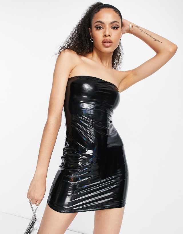 Naked Wardrobe vinyl 90's mini tube dress in black