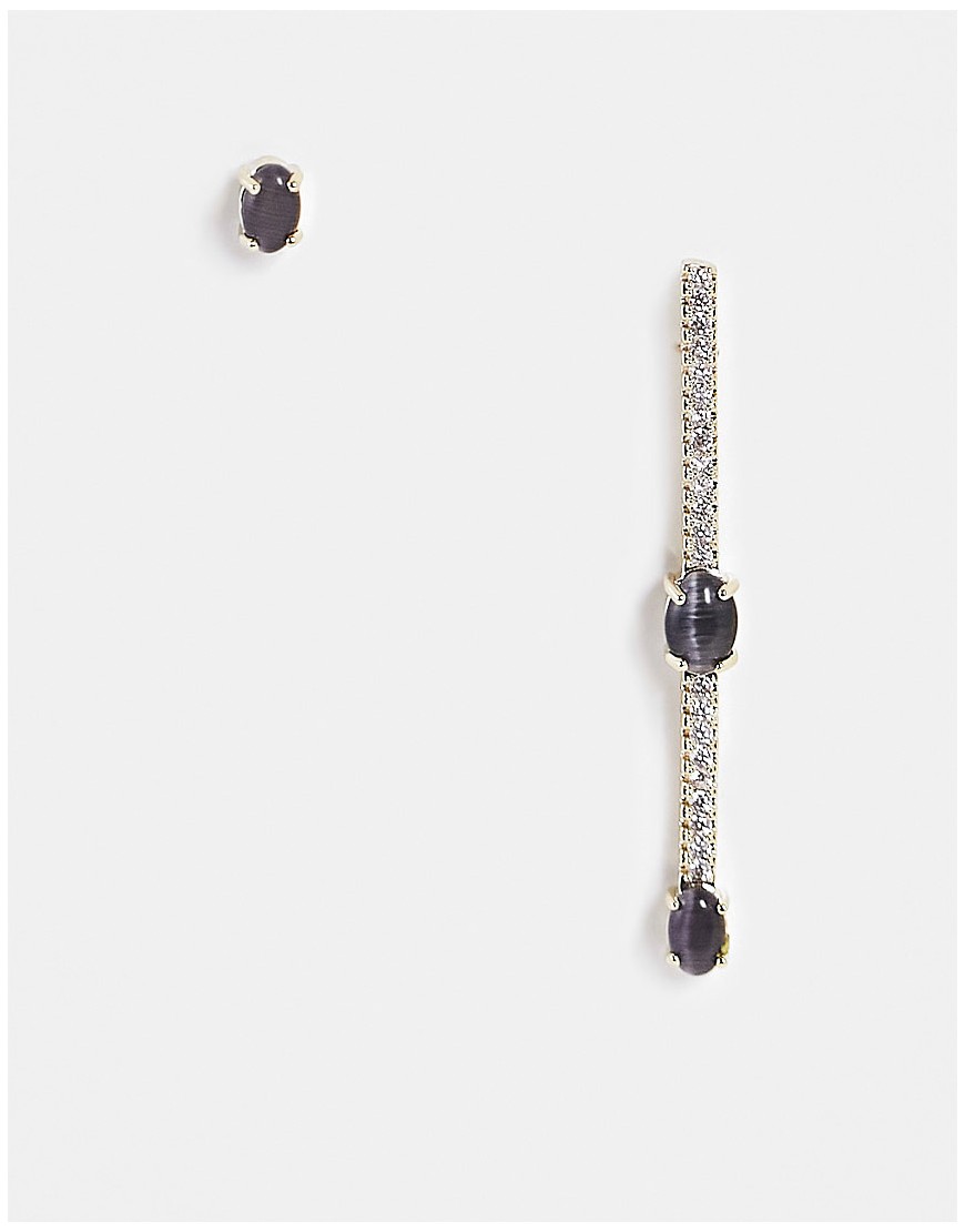 Nali asymetric crystal bar earrings-Silver 107894019