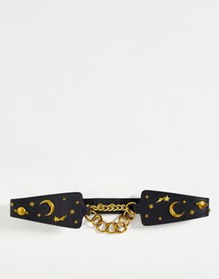 Nali belt with moon and star details in black