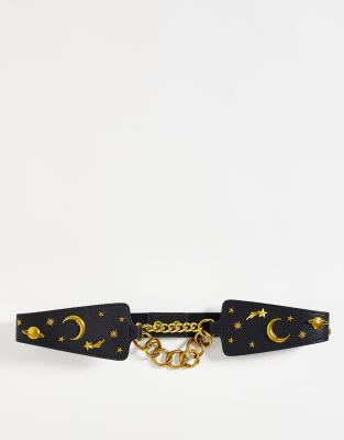Nali Belt With Moon And Star Details In Black In Black
