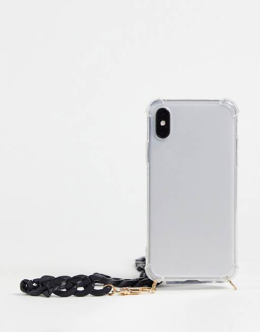 Nali - Custodia per iPhone X trasparente con catenina nera