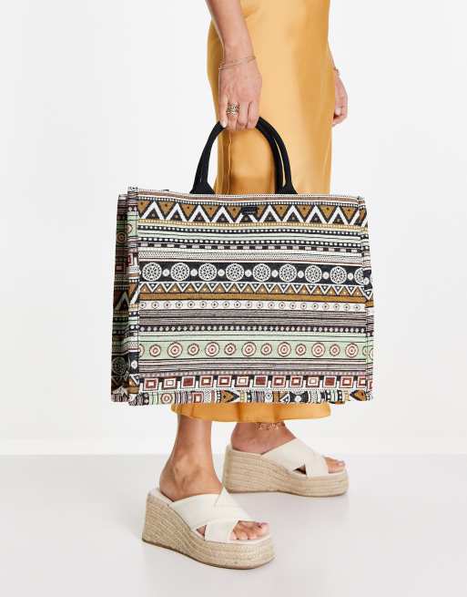 Nali - Grote tote met print in groen