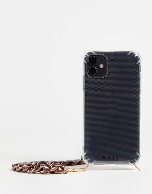 Nali iPhone 11 case in clear with bronze chunky chain