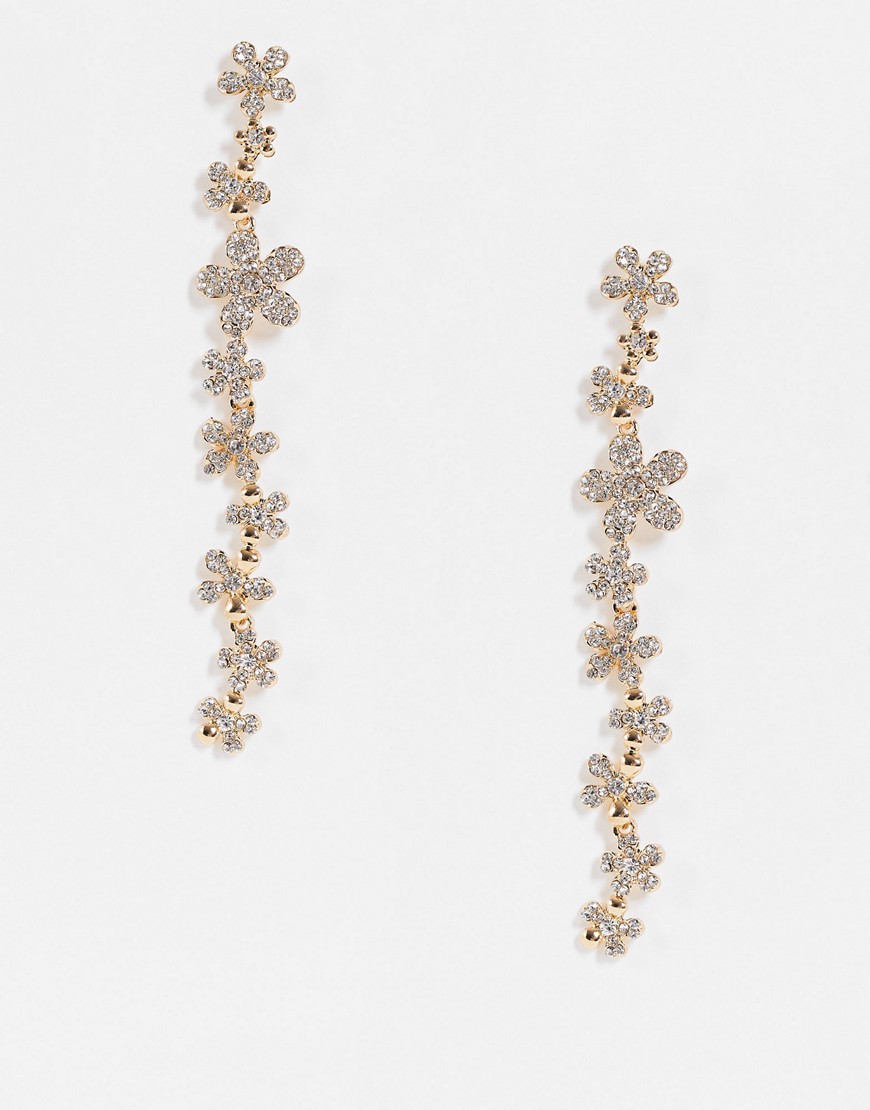 Nali long earrings with flower crystal-Silver