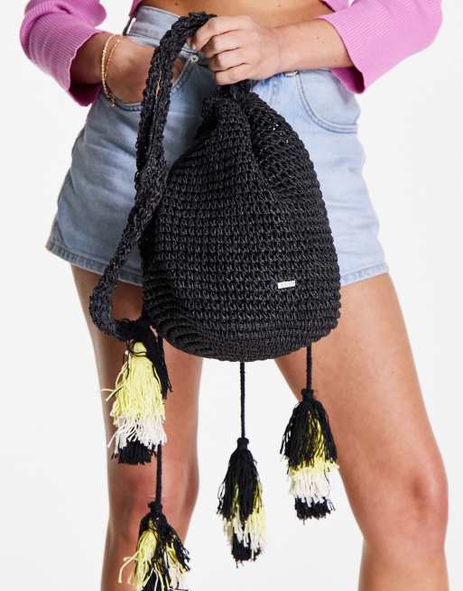 Tassel Bucket Bag, Raffia Tote