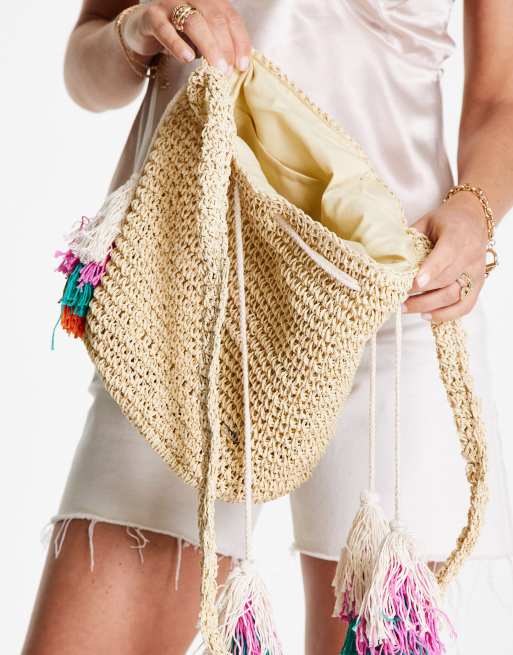 Tassel Bucket Bag, Raffia Tote