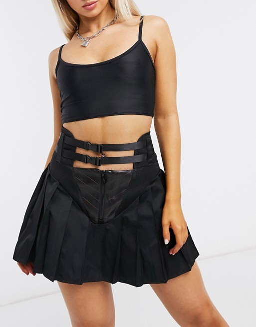 Namilia pleated faux leather mini skirt with buckle detail