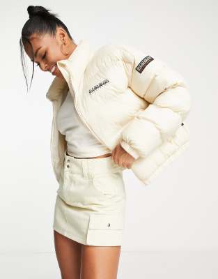 Napapijri a-box crop puffer jacket in off white