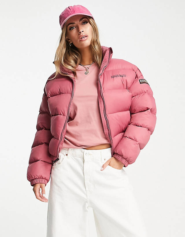 Napapijri - a-box crop puffer jacket in pink