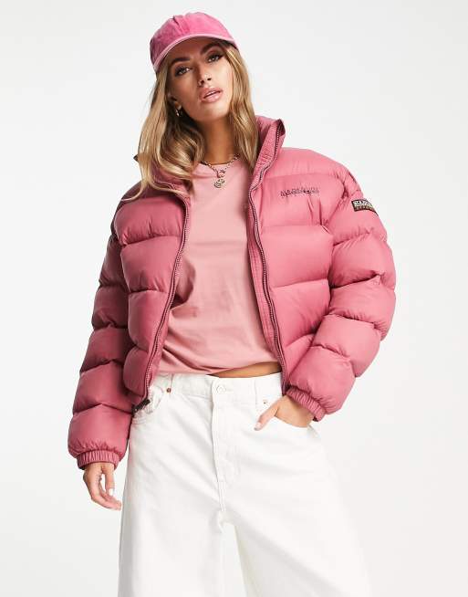 Napapijri a-box crop puffer jacket in pink | ASOS