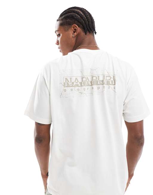 Napapijri – Albula – T-shirt w kolorze złamanej bieli z nadrukiem z logo na plecach