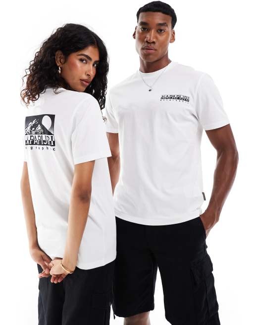 Napapijri Aleen mountain back print t-shirt in white, 2 of 4