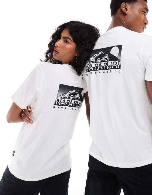 Napapijri Aleen mountain back print t-shirt in white, 3 of 4