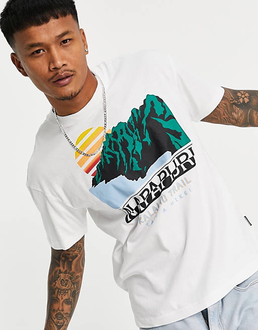 hovedvej browser Inspiration Napapijri - Aloha - T-shirt i hvid/blå | ASOS