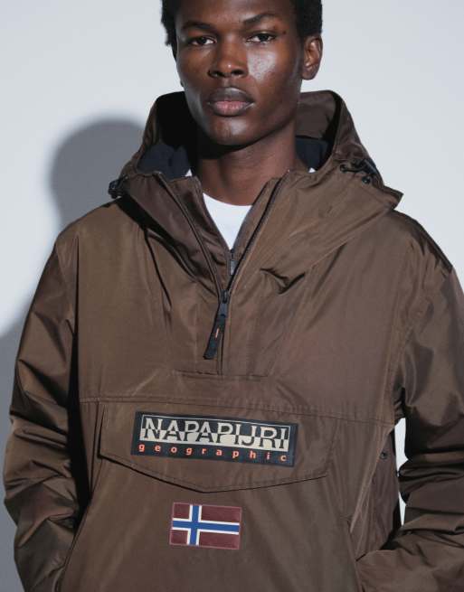 Napapijri anorak met boxlogo in bruin, 2 van 9