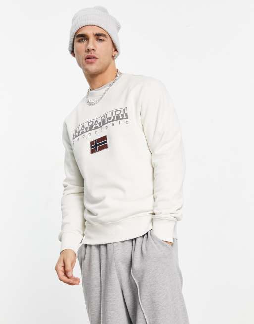 Napapijri – Ayas – Vit sweatshirt i fleece med logga på bröstet