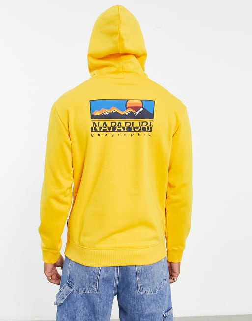 Napapijri B freestyle Felpa con cappuccio gialla con stampa di montagna sul retro