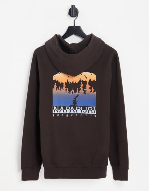 Napapijri - B-Freestyle - Sweat à capuche avec motif montagne imprimé au dos - Marron
