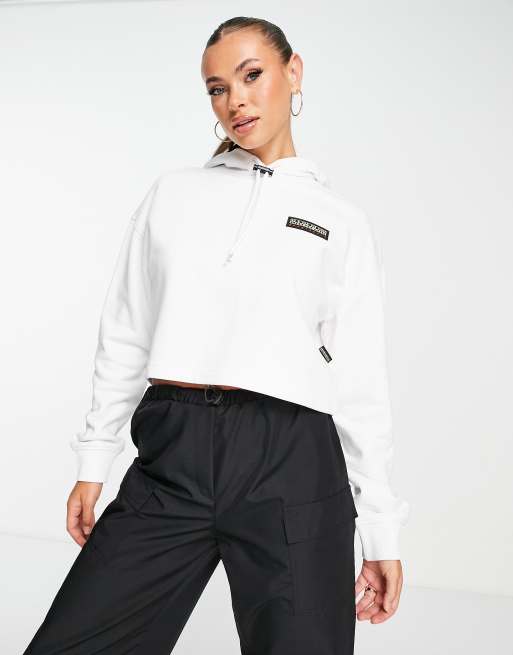 Napapijri - B-Hockey - Cropped hoodie met bergprint op de achterkant in wit