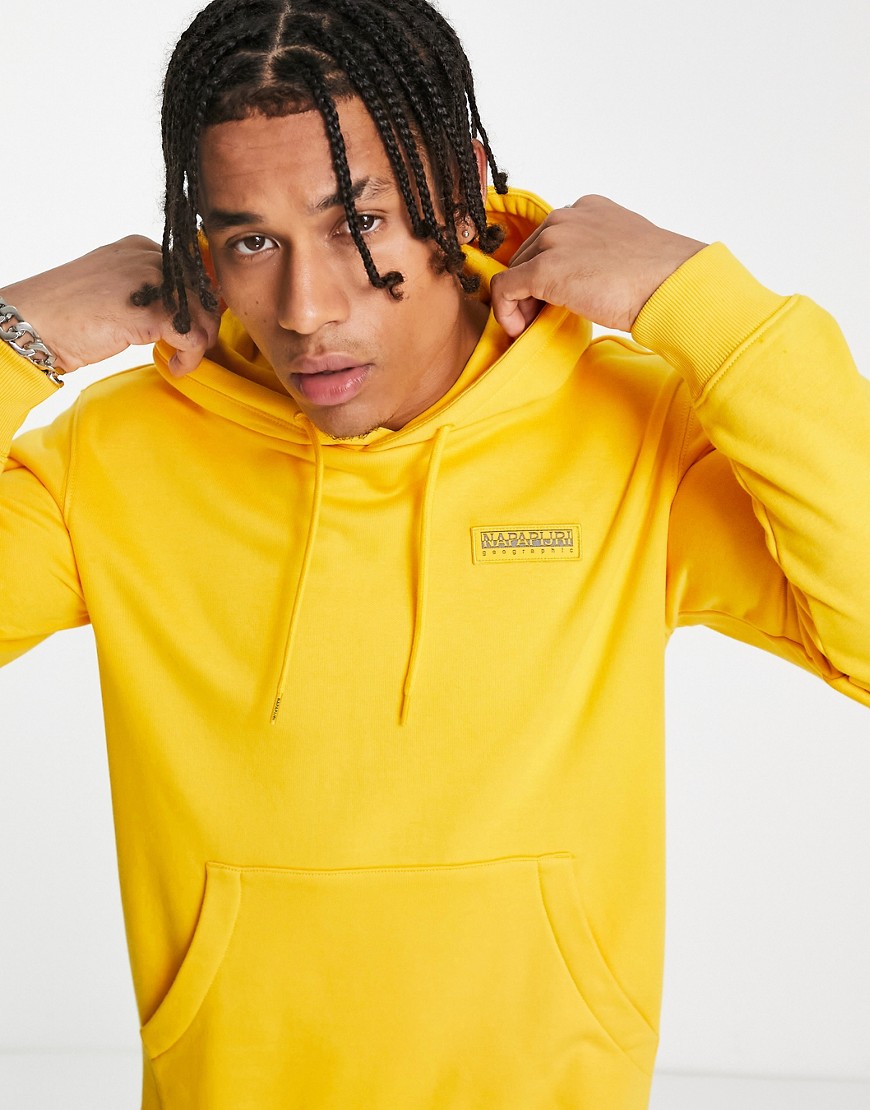 Napapijri b-morgex hoodie in yellow with patch logo