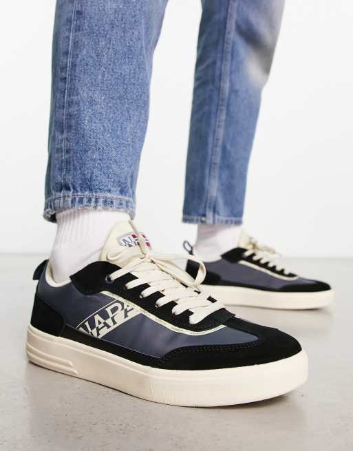 Napapijri Bark suede court sneakers in blue and navy