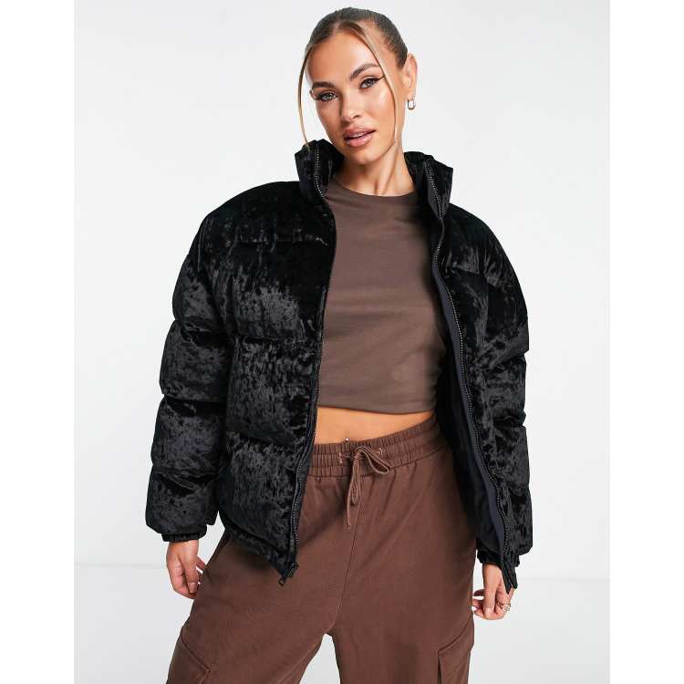 Black velvet cheap puffer coat