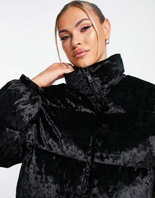 Velvet puffer jacket on sale black