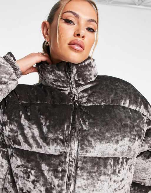 Crushed velvet cheap puffer jacket