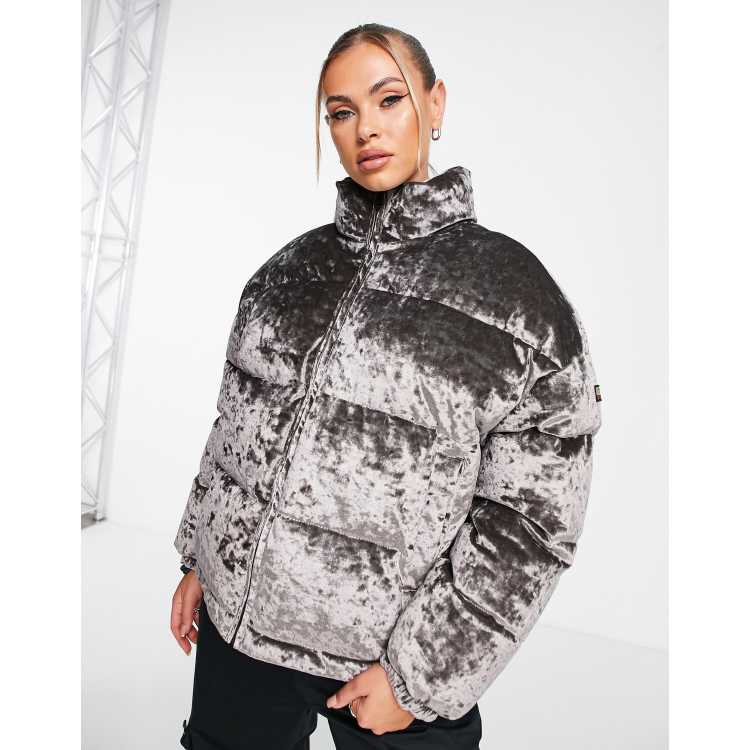 Velvet puffer jacket topshop top