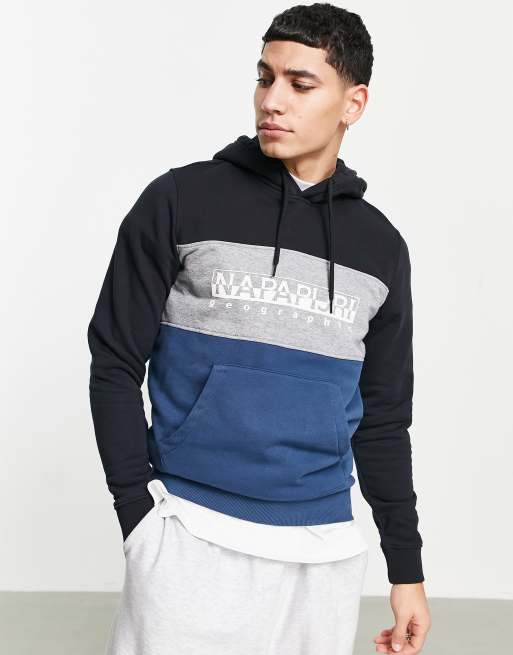 Napapijri Bogy block hoodie in black/blue | ASOS