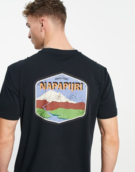 Napapijri – Bolivar – Czarny T-shirt z nadrukiem na plecach