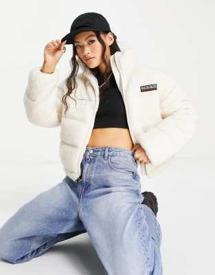 Napapijri Box borg puffer jacket in off white ASOS