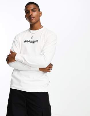 Napapijri Box chest logo long sleeve t-shirt in white | ASOS