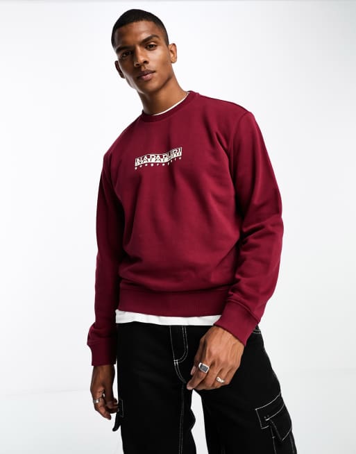 Napapijri Box chest logo sweatshirt in burgundy | ASOS