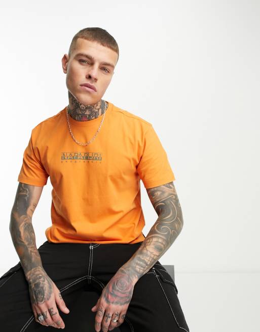 Napapijri Box chest logo t-shirt in orange | ASOS