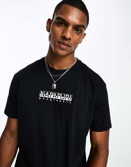 Napapijri Box chest print t-shirt in black | ASOS