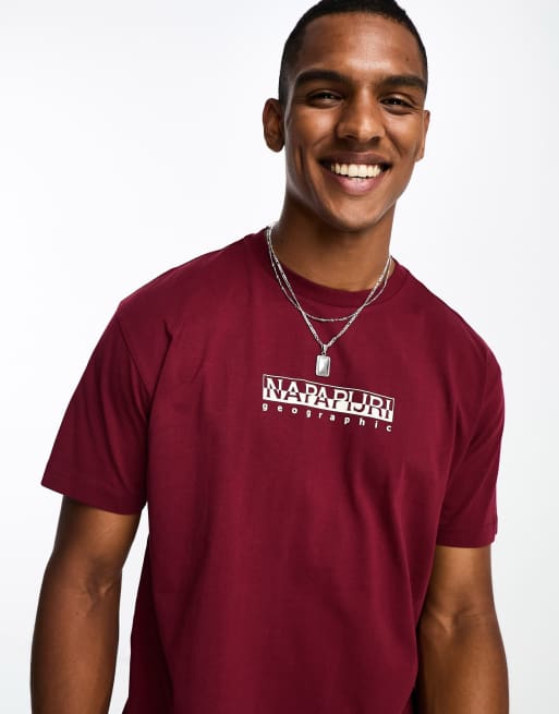 Napapijri Box chest print t-shirt in burgundy