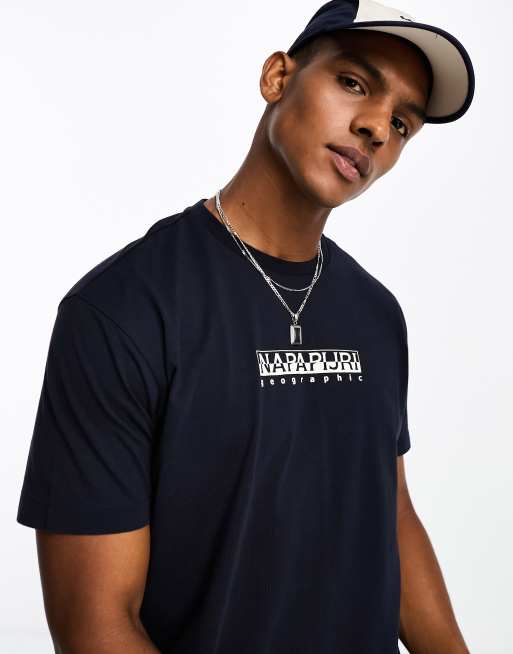 Napapijri Box chest print t-shirt in navy