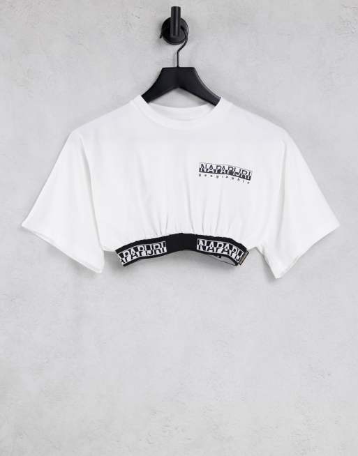 Napapijri Box crop t-shirt in white 