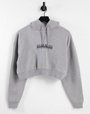 Napapijri Box cropped hoodie in light grey