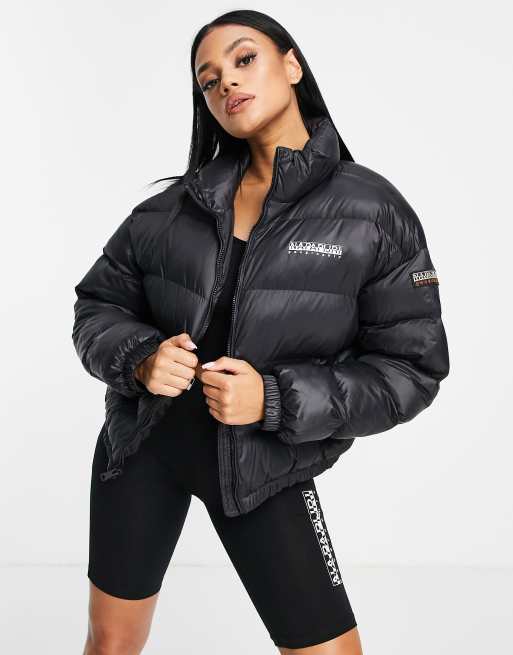 Napapijri Box cropped puffer jacket in black | ASOS