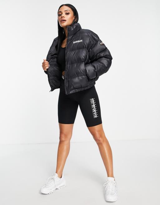 Napapijri Box cropped puffer jacket in black | ASOS